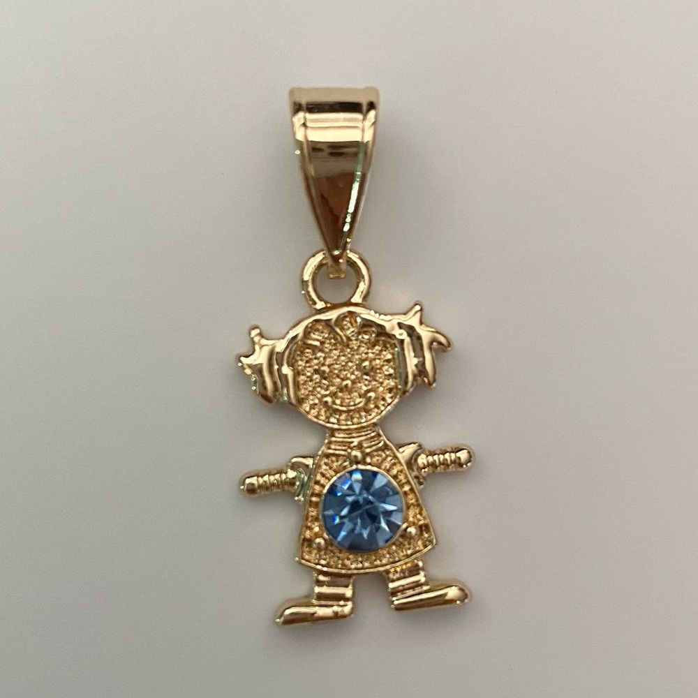 December (Blue Topas) Gold  Plated Gold Girl Pendant